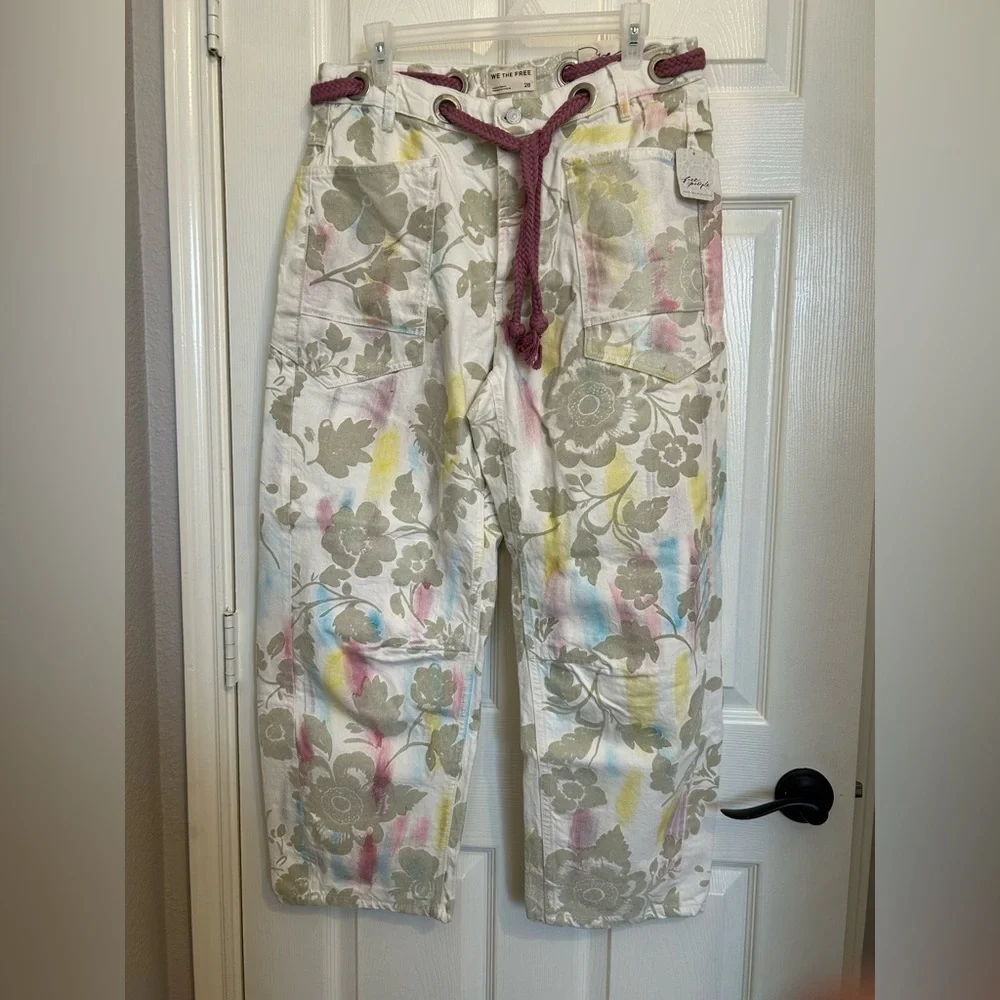 NWT we the free Moxie flocked barrel jeans 28 ivory floral oversized baggy - Picture 6 of 10